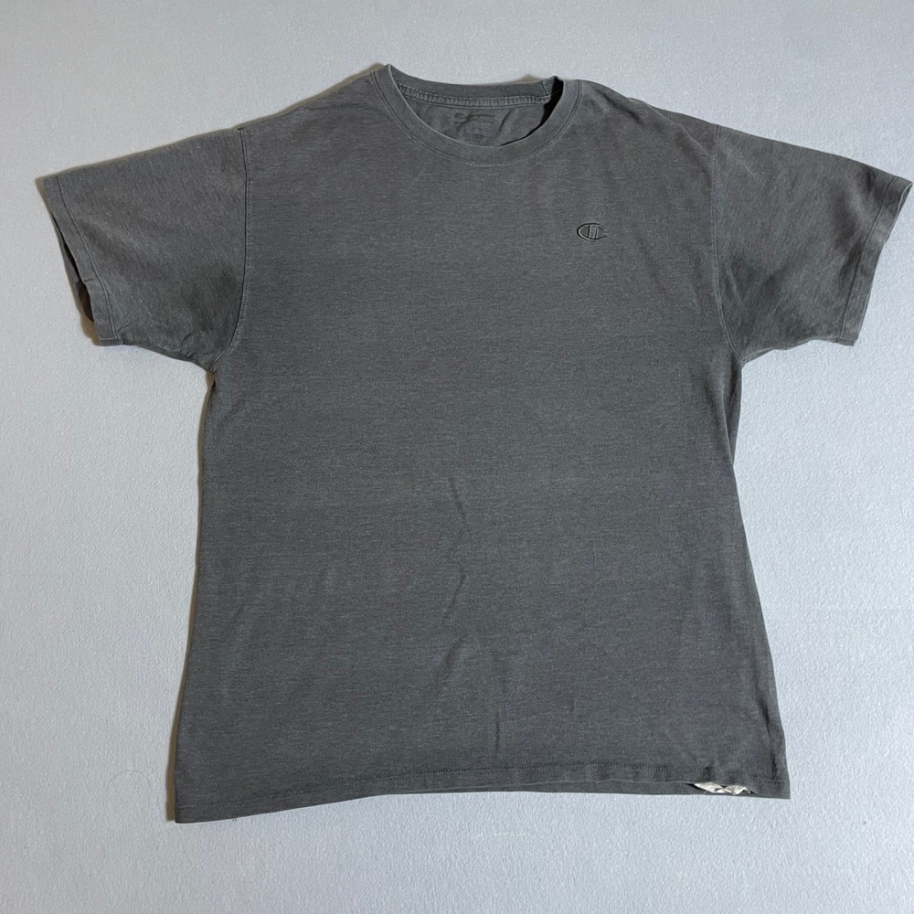 Champion Mens Gray Heather Short Sleeve Crewneck T-Shirt Embroidered Logo Size L